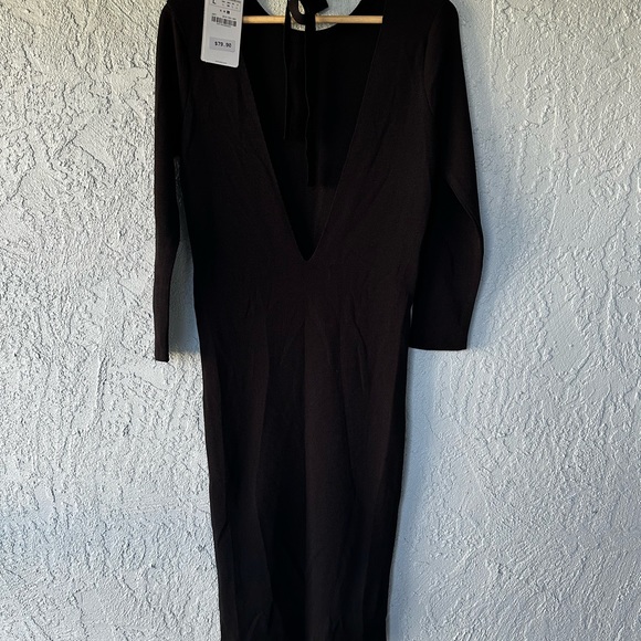 NWT Zara Knit Black Color Open Back Midi Dress Size Large - Picture 7 of 11